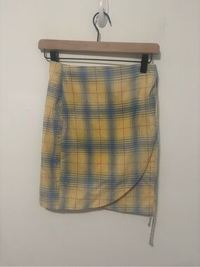 Altard state high rise butter yellow plaid wrap skirt